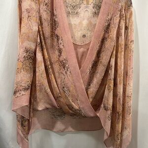 BCBGMaxAzria Pink and Cream Patterned handkerchief Top